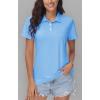 imageMAGCOMSEN Womens Polo Shirts Cotton Short Sleeve VNeck Collared Tops Golf Shirt Work Casual Summer TeeFalls Blue