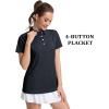 imageMAGCOMSEN Womens Polo Shirts Short Sleeve Quick Dry Golf TShirts Collared Golf Tops for Work Casual 4 ButtonsBlack