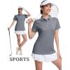imageMAGCOMSEN Womens Polo Shirts Short Sleeve Quick Dry Golf TShirts Collared Golf Tops for Work Casual 4 ButtonsDark Grey