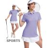 imageMAGCOMSEN Womens Polo Shirts Short Sleeve Quick Dry Golf TShirts Collared Golf Tops for Work Casual 4 ButtonsLight Purple