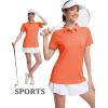 imageMAGCOMSEN Womens Polo Shirts Short Sleeve Quick Dry Golf TShirts Collared Golf Tops for Work Casual 4 ButtonsOrange