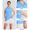 imageMAGCOMSEN Womens Sleeveless Golf Polo Shirts Collared Tank Tops UPF 50 VNeck Quick Dry Workout Athletic Tennis TopsWaterfall Blue