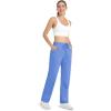 imageMAGCOMSEN Womens Velour Pants Soft Velvet Straight Leg Sweatpants Elastic Waist Warm Lounge Pant with PocketsLight Blue