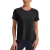imageMAGCOMSEN Womens Workout Tops Short Sleeve Athletic Shirts Crop Split Back Tops Gym Running Quick Dry Loose FitBlack