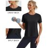 imageMAGCOMSEN Womens Workout Tops Short Sleeve Athletic Shirts Crop Split Back Tops Gym Running Quick Dry Loose FitBlack