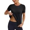 imageMAGCOMSEN Womens Workout Tops Short Sleeve Athletic Shirts Crop Split Back Tops Gym Running Quick Dry Loose FitBlack
