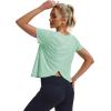 imageMAGCOMSEN Womens Workout Tops Short Sleeve Athletic Shirts Crop Split Back Tops Gym Running Quick Dry Loose FitLight Gray Green