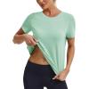 imageMAGCOMSEN Womens Workout Tops Short Sleeve Athletic Shirts Crop Split Back Tops Gym Running Quick Dry Loose FitLight Gray Green