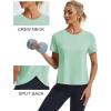 imageMAGCOMSEN Womens Workout Tops Short Sleeve Athletic Shirts Crop Split Back Tops Gym Running Quick Dry Loose FitLight Gray Green