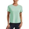 imageMAGCOMSEN Womens Workout Tops Short Sleeve Athletic Shirts Crop Split Back Tops Gym Running Quick Dry Loose FitLight Gray Green