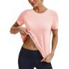 imageMAGCOMSEN Womens Workout Tops Short Sleeve Athletic Shirts Crop Split Back Tops Gym Running Quick Dry Loose FitLight Pink