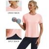 imageMAGCOMSEN Womens Workout Tops Short Sleeve Athletic Shirts Crop Split Back Tops Gym Running Quick Dry Loose FitLight Pink