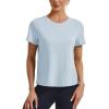 imageMAGCOMSEN Womens Workout Tops Short Sleeve Athletic Shirts Crop Split Back Tops Gym Running Quick Dry Loose FitLight Sky Blue