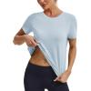 imageMAGCOMSEN Womens Workout Tops Short Sleeve Athletic Shirts Crop Split Back Tops Gym Running Quick Dry Loose FitLight Sky Blue