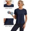 imageMAGCOMSEN Womens Workout Tops Short Sleeve Athletic Shirts Crop Split Back Tops Gym Running Quick Dry Loose FitNavy