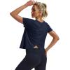 imageMAGCOMSEN Womens Workout Tops Short Sleeve Athletic Shirts Crop Split Back Tops Gym Running Quick Dry Loose FitNavy