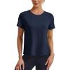imageMAGCOMSEN Womens Workout Tops Short Sleeve Athletic Shirts Crop Split Back Tops Gym Running Quick Dry Loose FitNavy