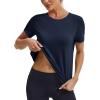 imageMAGCOMSEN Womens Workout Tops Short Sleeve Athletic Shirts Crop Split Back Tops Gym Running Quick Dry Loose FitNavy