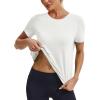 imageMAGCOMSEN Womens Workout Tops Short Sleeve Athletic Shirts Crop Split Back Tops Gym Running Quick Dry Loose FitWhite