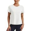 imageMAGCOMSEN Womens Workout Tops Short Sleeve Athletic Shirts Crop Split Back Tops Gym Running Quick Dry Loose FitWhite