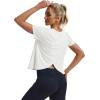 imageMAGCOMSEN Womens Workout Tops Short Sleeve Athletic Shirts Crop Split Back Tops Gym Running Quick Dry Loose FitWhite