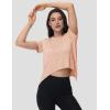 imageMAGCOMSEN Workout Top for Women Short Sleeve Athletic Yoga Crop Shirts Flowy Side Slit Loose Fit Tee Gym YogaApricot