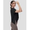imageMAGCOMSEN Workout Top for Women Short Sleeve Athletic Yoga Crop Shirts Flowy Side Slit Loose Fit Tee Gym YogaBlack