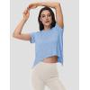 imageMAGCOMSEN Workout Top for Women Short Sleeve Athletic Yoga Crop Shirts Flowy Side Slit Loose Fit Tee Gym YogaLight Blue