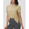 imageMAGCOMSEN Workout Top for Women Short Sleeve Athletic Yoga Crop Shirts Flowy Side Slit Loose Fit Tee Gym YogaLight Khaki