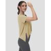 imageMAGCOMSEN Workout Top for Women Short Sleeve Athletic Yoga Crop Shirts Flowy Side Slit Loose Fit Tee Gym YogaLight Khaki