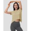 imageMAGCOMSEN Workout Top for Women Short Sleeve Athletic Yoga Crop Shirts Flowy Side Slit Loose Fit Tee Gym YogaLight Khaki