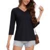 imageMAGCOMSEN 34 Sleeve T Shirts for Women V Neck Tshirts Cotton UPF50 Summer Tops Casual TShirts Basic Tees 2025Black
