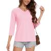 imageMAGCOMSEN 34 Sleeve T Shirts for Women V Neck Tshirts Cotton UPF50 Summer Tops Casual TShirts Basic Tees 2025Lightpink