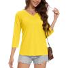 imageMAGCOMSEN 34 Sleeve T Shirts for Women V Neck Tshirts Cotton UPF50 Summer Tops Casual TShirts Basic Tees 2025Yellow