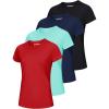 imageMAGCOMSEN 4 Pack Womens Short Sleeve Workout TShirts UPF 50 Moisture Wicking Rash Guard Dry Fit Athletic Running TopsBlack  Navy  Tomato Red  Lake Blue