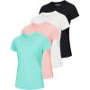 imageMAGCOMSEN 4 Pack Womens Short Sleeve Workout TShirts UPF 50 Moisture Wicking Rash Guard Dry Fit Athletic Running TopsBlack  White  Lake Blue  Light Pink