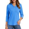 imageMAGCOMSEN Womens 34 Long Sleeve Polo Shirts Collared V Neck Golf Shirts UPF 50 Quick Dry Casual Work TopsAzure