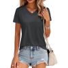 imageMAGCOMSEN Womens Cotton T Shirt VNeck Short Sleeve Shirt ClassicFit Casual Breathable Tee Summer Basic TopsDark Gray