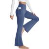 imageMAGCOMSEN Womens Flare Yoga Leggings High Waisted Bootcut Pants with Pockets Tummy Control Work Dress Bell Bottom PantsBlue