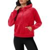 imageMAGCOMSEN Womens Hoodies HalfZip Cropped Velour Sweatshirts Long Sleeve Fleece Pullover with Pocket Casual OutfitsTomato Red