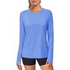 imageMAGCOMSEN Womens Long Sleeve Shirts UPF 80 Quick Dry Athletic Workout Tee Shirts with Thumb Holes Rash Guard Swim TopsLightblue