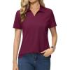 imageMAGCOMSEN Womens Polo Shirts Cotton Short Sleeve VNeck Collared Tops Golf Shirt Work Casual Summer TeeBurgundy