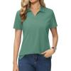 imageMAGCOMSEN Womens Polo Shirts Cotton Short Sleeve VNeck Collared Tops Golf Shirt Work Casual Summer TeeFerngreen