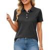 imageMAGCOMSEN Womens Polo Shirts Short Sleeve Quick Dry Golf TShirts Collared Golf Tops for Work Casual 4 ButtonsBlack