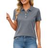 imageMAGCOMSEN Womens Polo Shirts Short Sleeve Quick Dry Golf TShirts Collared Golf Tops for Work Casual 4 ButtonsDark Grey