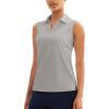 imageMAGCOMSEN Womens Sleeveless Golf Polo Shirts Collared Tank Tops UPF 50 VNeck Quick Dry Workout Athletic Tennis TopsBright Gray