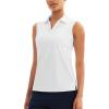 imageMAGCOMSEN Womens Sleeveless Golf Polo Shirts Collared Tank Tops UPF 50 VNeck Quick Dry Workout Athletic Tennis TopsWhite