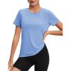 imageMAGCOMSEN Womens Tops Short Sleeve Workout Shirts UPF 50 Quick Dry Athletic Running Swim Rash GuardLight Blue