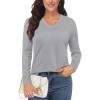 imageMAGCOMSEN Womens V Neck Sweater 2025 Spring Casual Long Sleeve Tops Knit Lightweight Pullover Sweaters JumperLight Grey