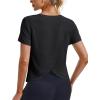 imageMAGCOMSEN Womens Workout Tops Short Sleeve Athletic Shirts Crop Split Back Tops Gym Running Quick Dry Loose FitBlack